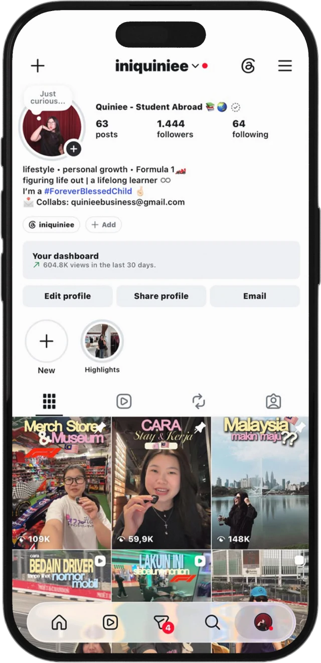 Instagram profile @iniquiniee on a phone
